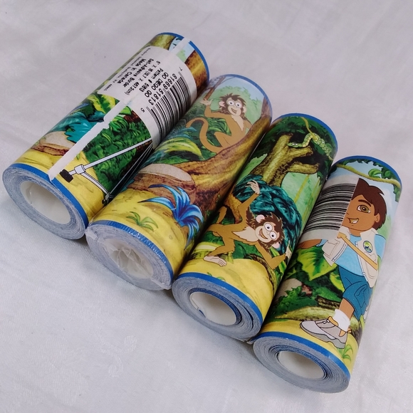 Lot of 4 Rolls Go Diego Go Wallpaper BORDER Boy Monkey Forest Jungle 5”x15 Foot - Picture 11 of 11